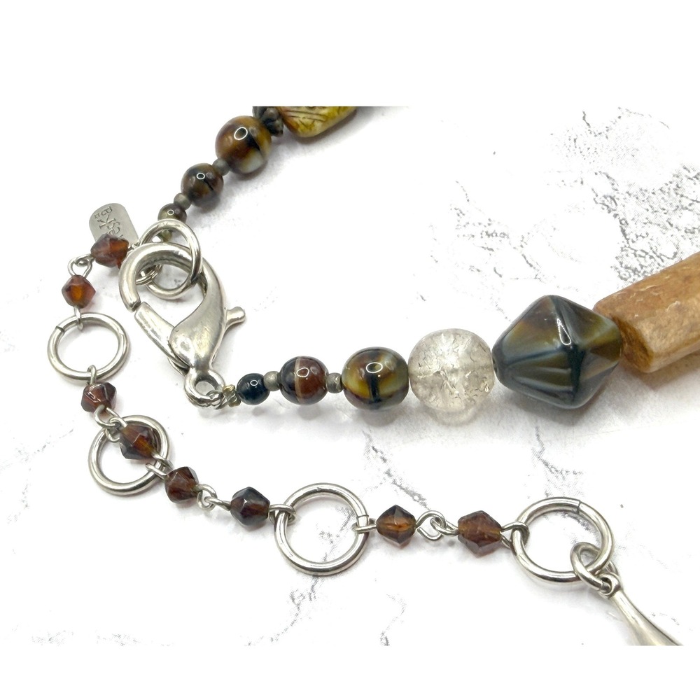 Treska Statement Necklace Large Pendant Mixed Media Beaded Boho Natural Stones - Picture 7 of 7